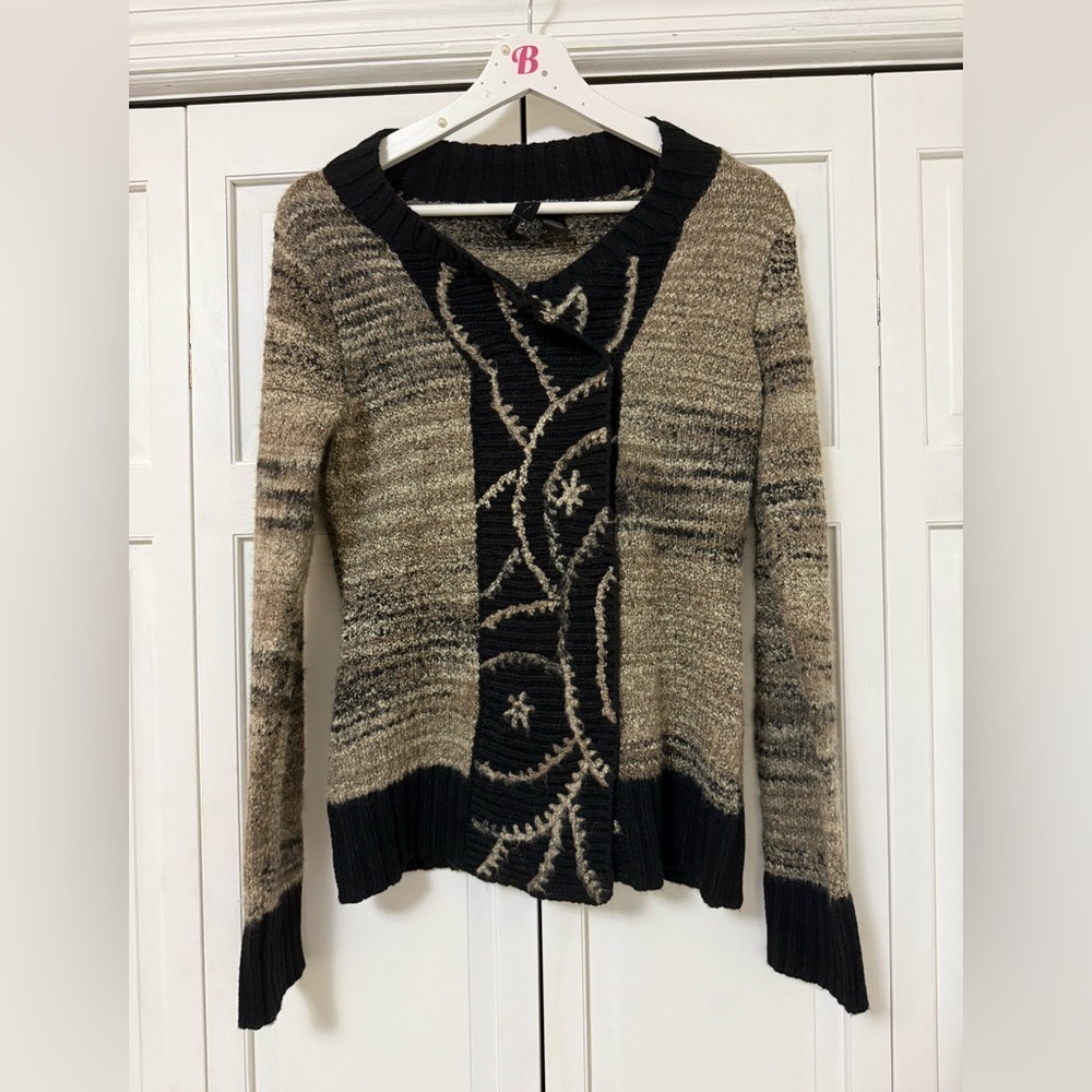 Boutique Wool Blend Snap Button Sweater Blouse Cardigan Cozy Cabin Small